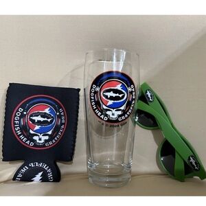 Grateful Dead Pint Glasses Dogfish Head, Koozie Holder & Dogfish Head Sunglasses